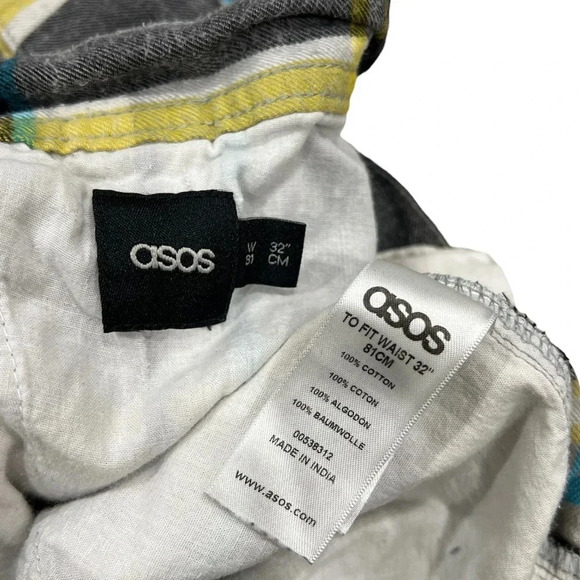 Asos Yellow Gray Plaid Flannel Shorts 32 - Picture 3 of 3